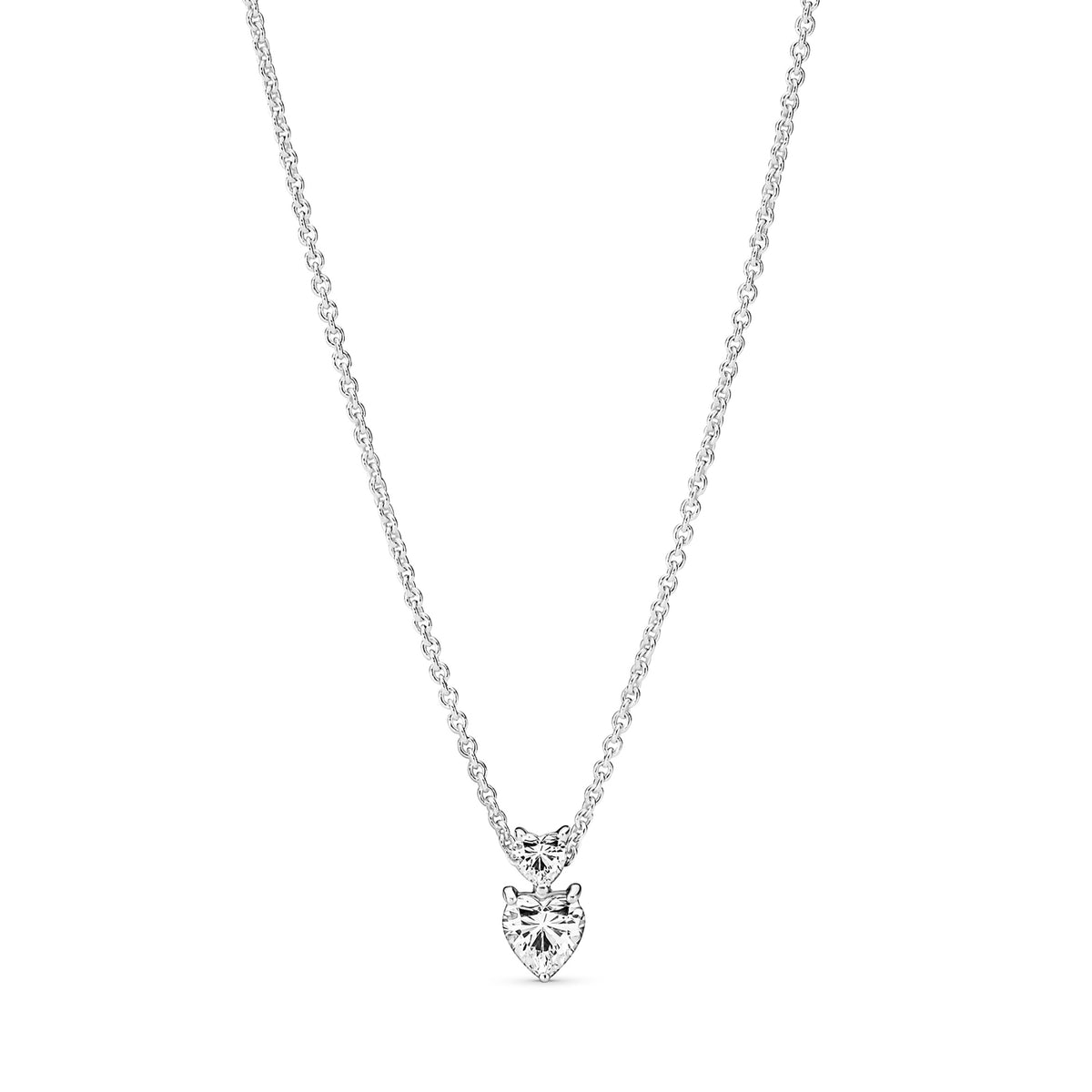 Pandora Timeless 925 Sterling Silver Double Heart Pendant Sparkling Necklace 391229C01-45 (Length: 45.00 cm)