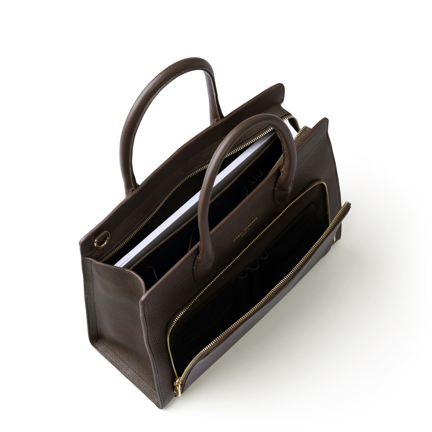 Isabel Bernard Honoré Nadine dark brown calfskin leather handbag with 13 inch laptop compartment IB25110-031-13