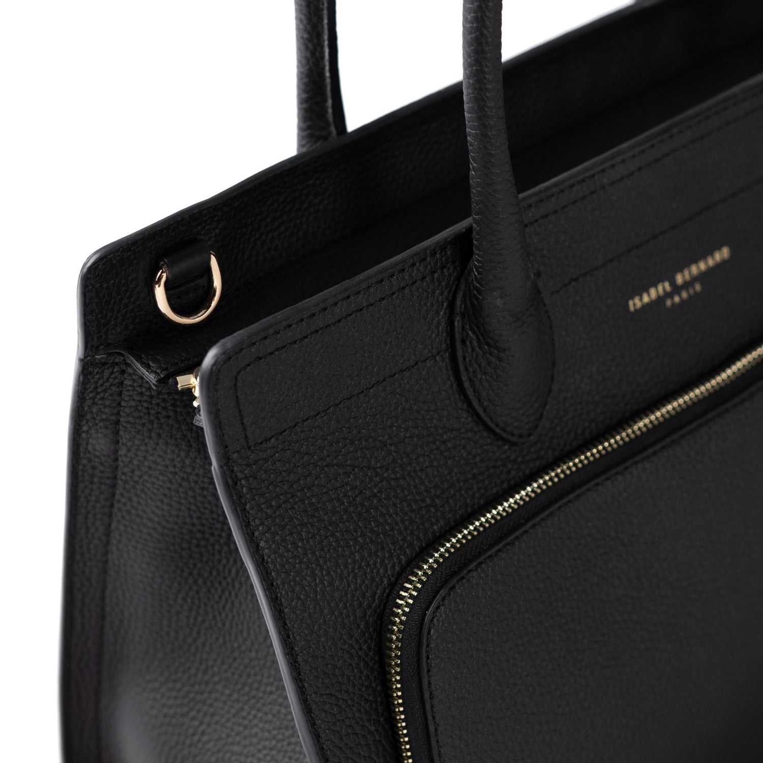 Isabel Bernard Honoré Nadine black calfskin leather handbag with 13 inch laptop compartment IB25110-001-13