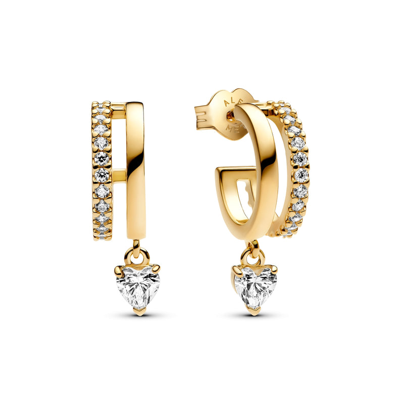 Pandora Classic Stone Gold coloured Hearts Earrings|Hoop earrings 263685C01-zoom-