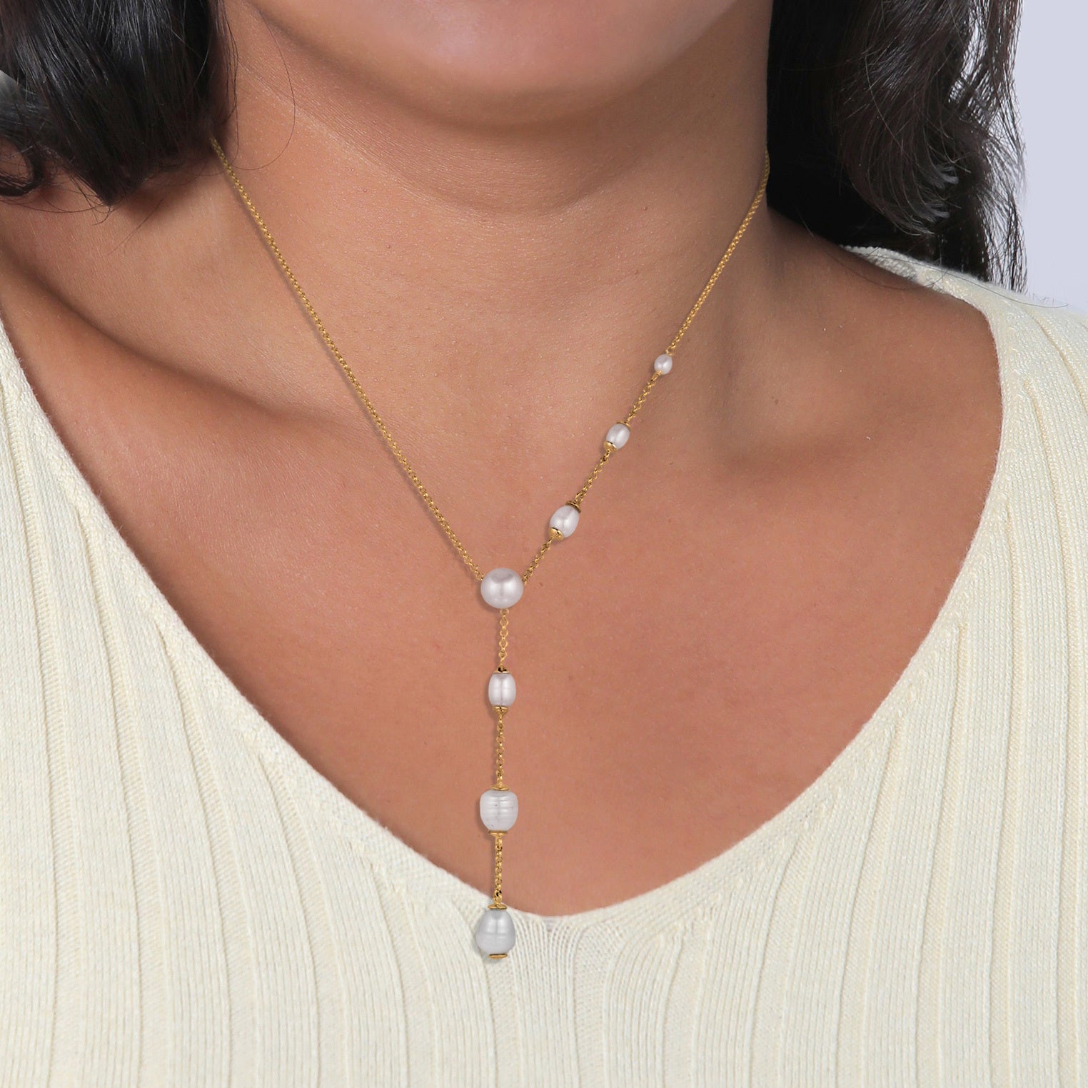 Elli 925 Sterling Silver Y Chain Pearl Necklace Gold plated 2004-BF-0008264-001