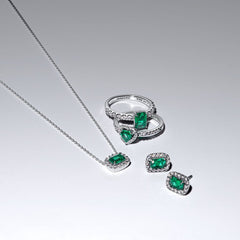 Pandora Timeless Rectangular Sparkling Green Halo Pendant Necklace 394503C01-45