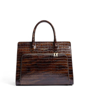 Isabel Bernard Honoré Nadine Kroko braune Handtasche aus Kalbsleder mit 13-Zoll-Laptopfach IB25110-230-13