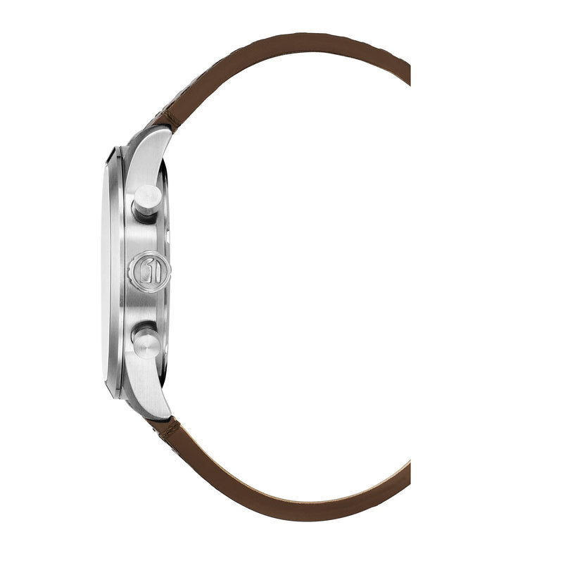 G-STAR Originals Silberfarbene Stahl-Herrenuhr mit braunem Lederarmband GSW.504.01-zoom-