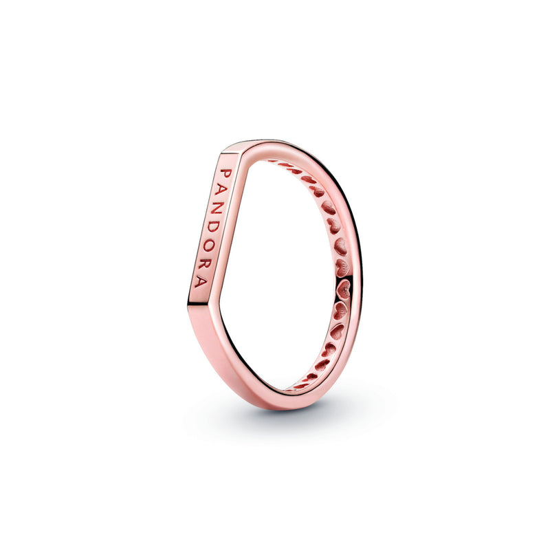 Pandora Signature 925 Sterling Silberen RoséGoldfarbene Logo Thin Bar Ring 189048C00-50 (Größe: 50)-zoom-