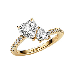 Pandora Timeless Double Heart Sparkling Ring 161198C01-58 with 14K Gold Plating