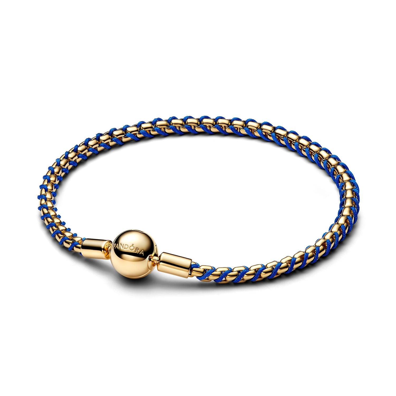 Pandora Moments Gold Plated Blue Cord Box Chain Bracelet 563816C02