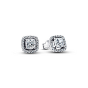 Pandora Timeless 925 Sterling Silver Square Halo Stud Earrings 293551C02