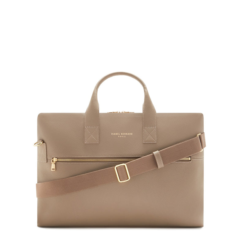 Isabel Bernard Honoré Anique Taupe Kalbsleder Handtasche IB25070-zoom-