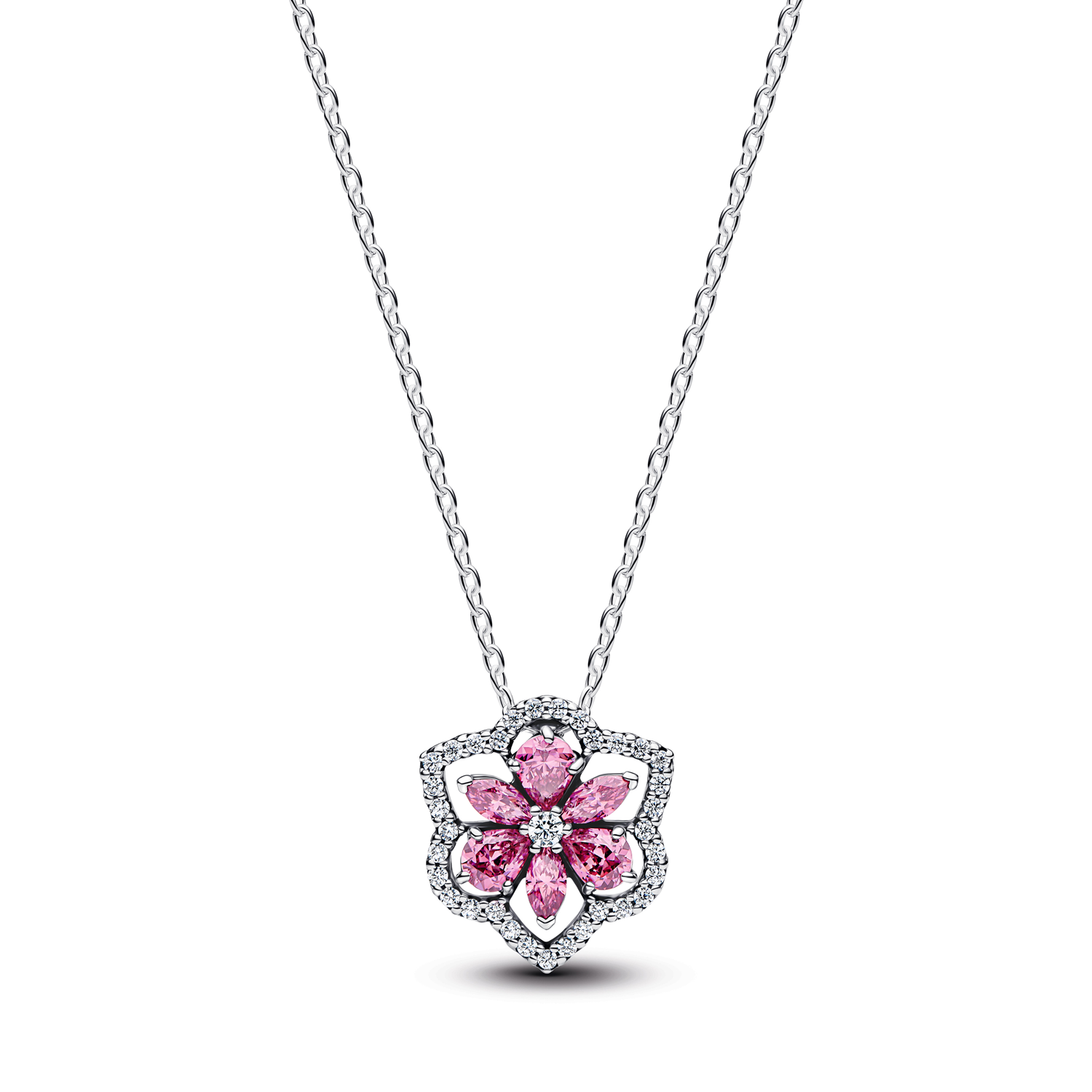 Pandora Timeless Herbarium Sparkling Pink Flower Pendant Necklace 394576C01-45