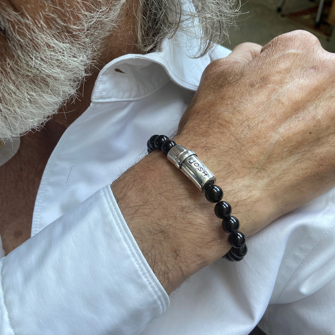 Josh Black Natural Stone Bracelet 09285SL/BLCK/MED