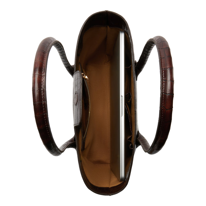 Isabel Bernard Honoré Lysanne Kroko Braun Kalbsleder Shopper IB25025-zoom-