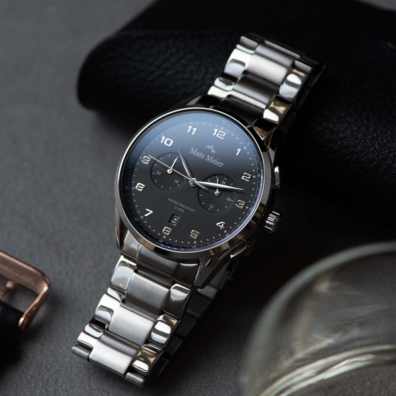 Mats Meier Mont Vélan Chrono Schwarz/Silberfarbene Uhr MM10004-zoom-