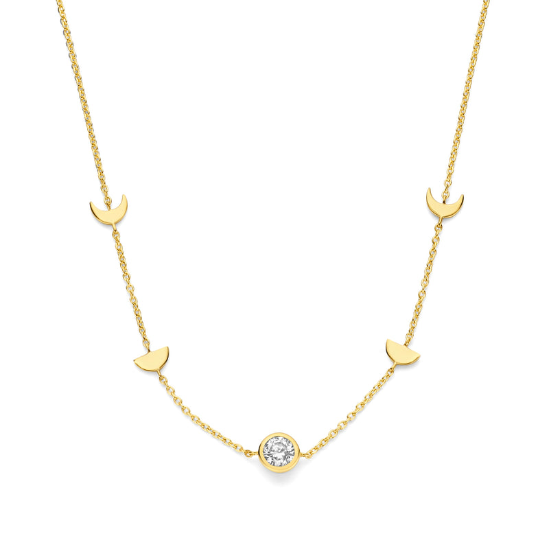 Violet Hamden Luna 925 Sterling Silberne Vergoldete Halskette mit Monden und Weißem Zirkonia-Stein VH340044-zoom-