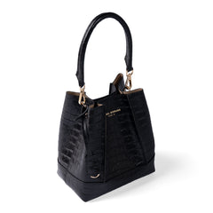 Isabel Bernard Femme Forte Minette Croco Black Calfskin Leather Handbag IB21114-201