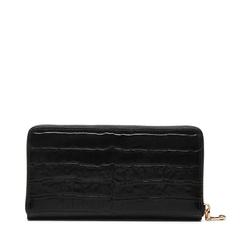 Isabel Bernard Honoré Léa Schwarzes Kroko Portemonnaie mit Reißverschluss IB23007-zoom-