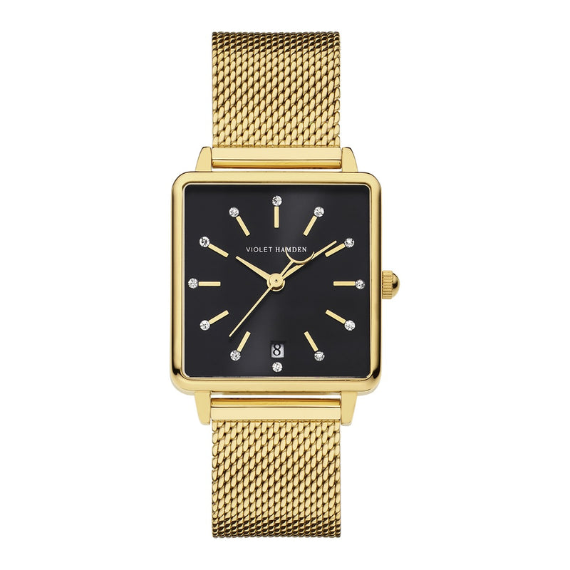 Violet Hamden Dawn Quadratische Damenuhr Goldfarben und Schwarz VH09015-zoom-