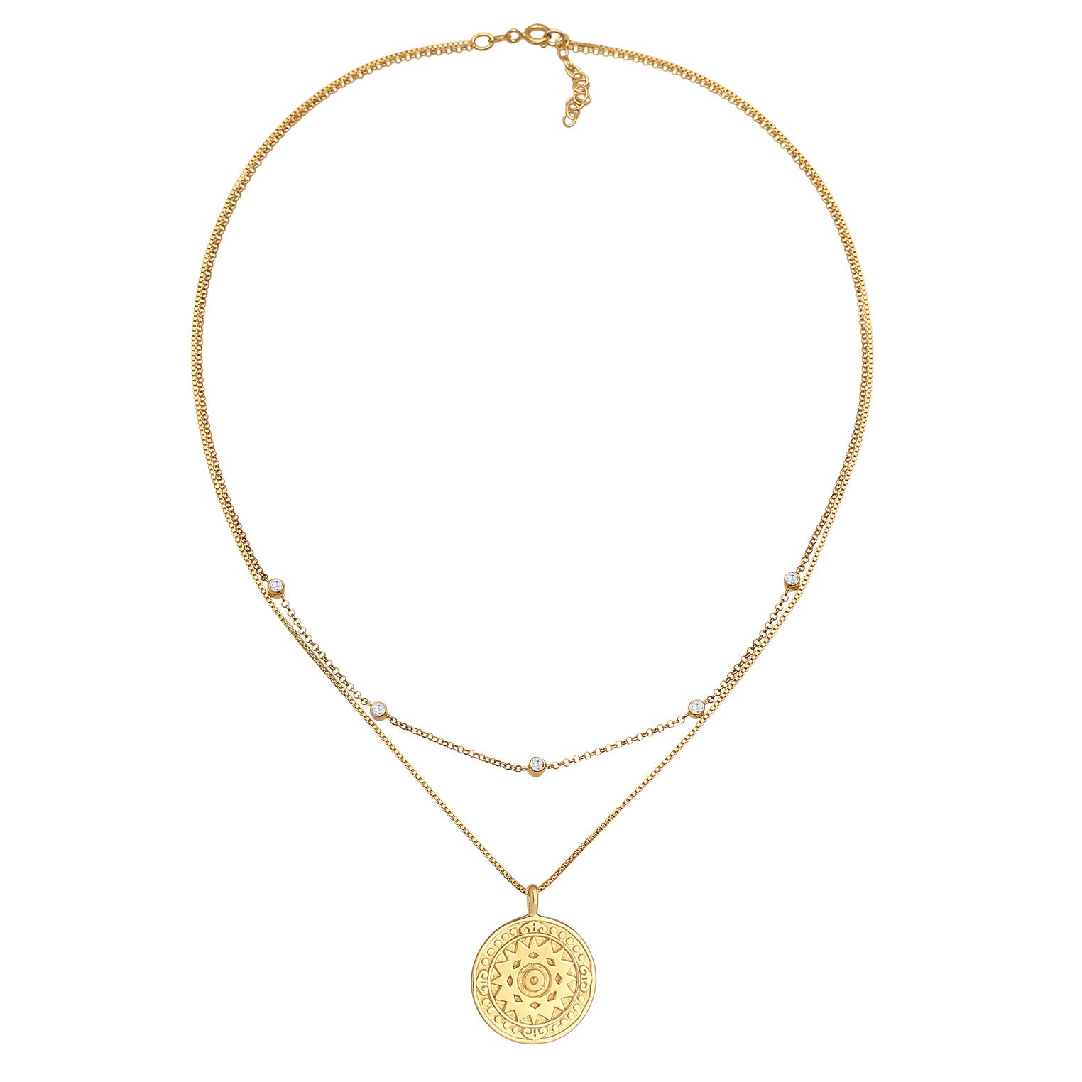 Elli 925 Sterling Silver Layered Coin Necklace with Zirconia 2004-BF-0008196-001