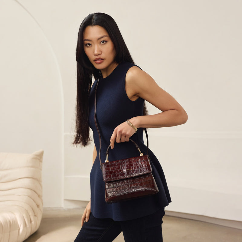 Isabel Bernard Femme Forte Heline Kroko Braun Kalbsleder Handtasche IB21013-zoom-