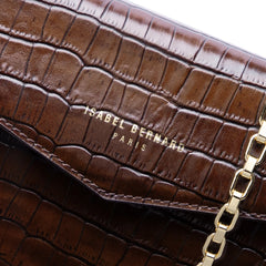 Isabel Bernard Honoré Lina Croco Brown Clutch With Detachable Shoulder Chain IB21135-230