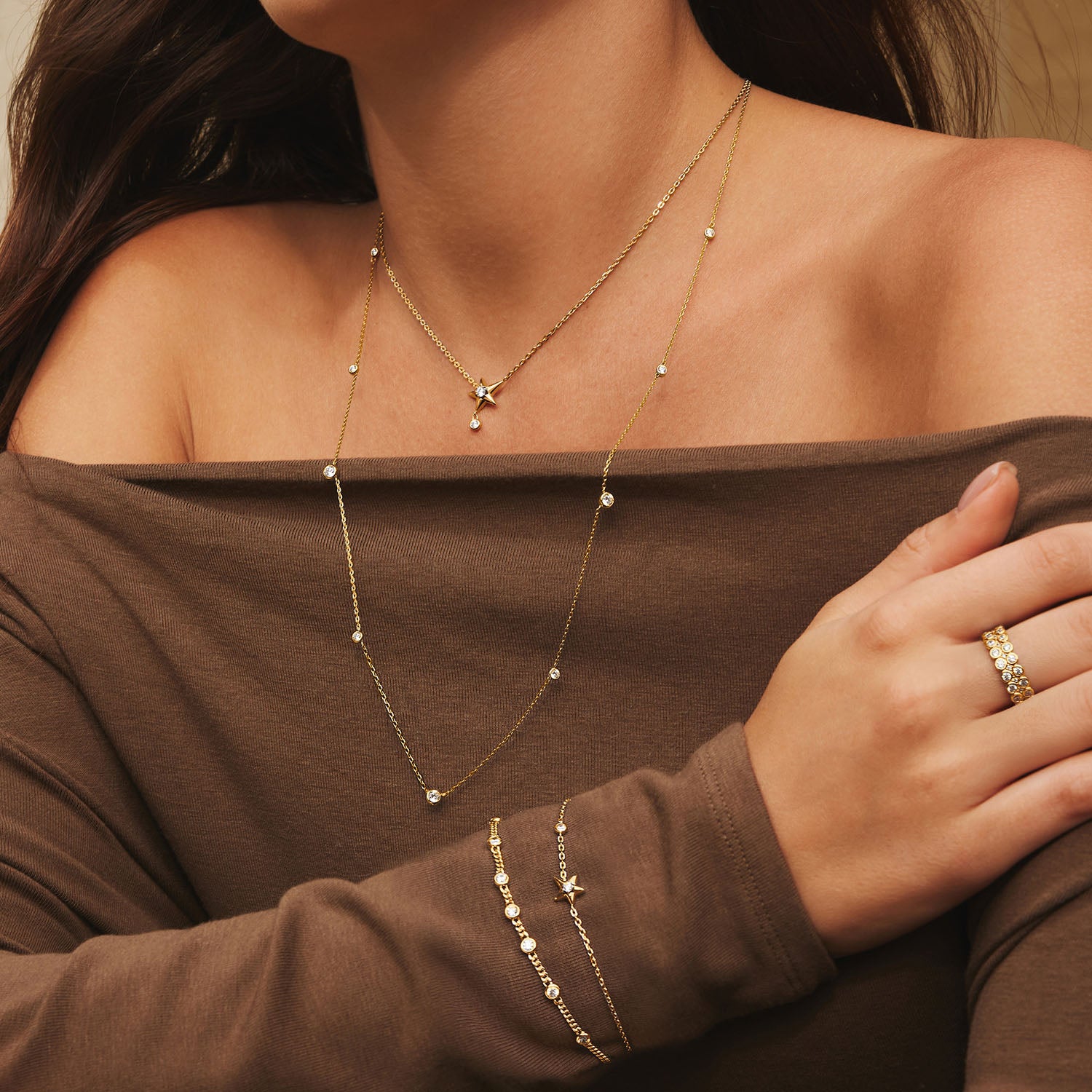 Ania Haie Melodic Poet Gold Sparkling Star Drop Necklace S AH-N066-04G