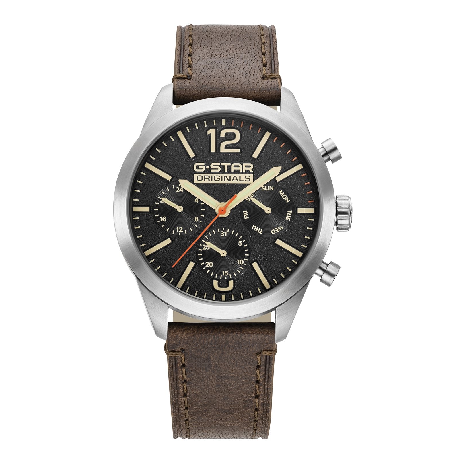 G-STAR Originals Silver-Tone Steel Men's Watch with Brown Leather Strap GSW.504.01