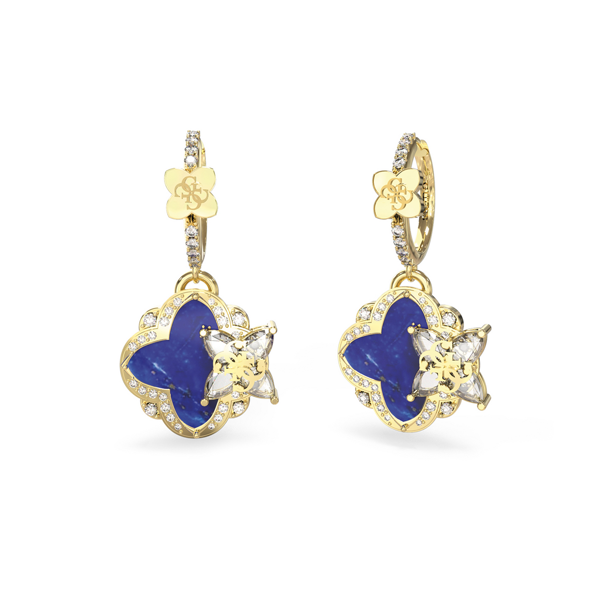Guess Wild Flower Gold and Blue Earrings JUBE05495JWYGBLT-U