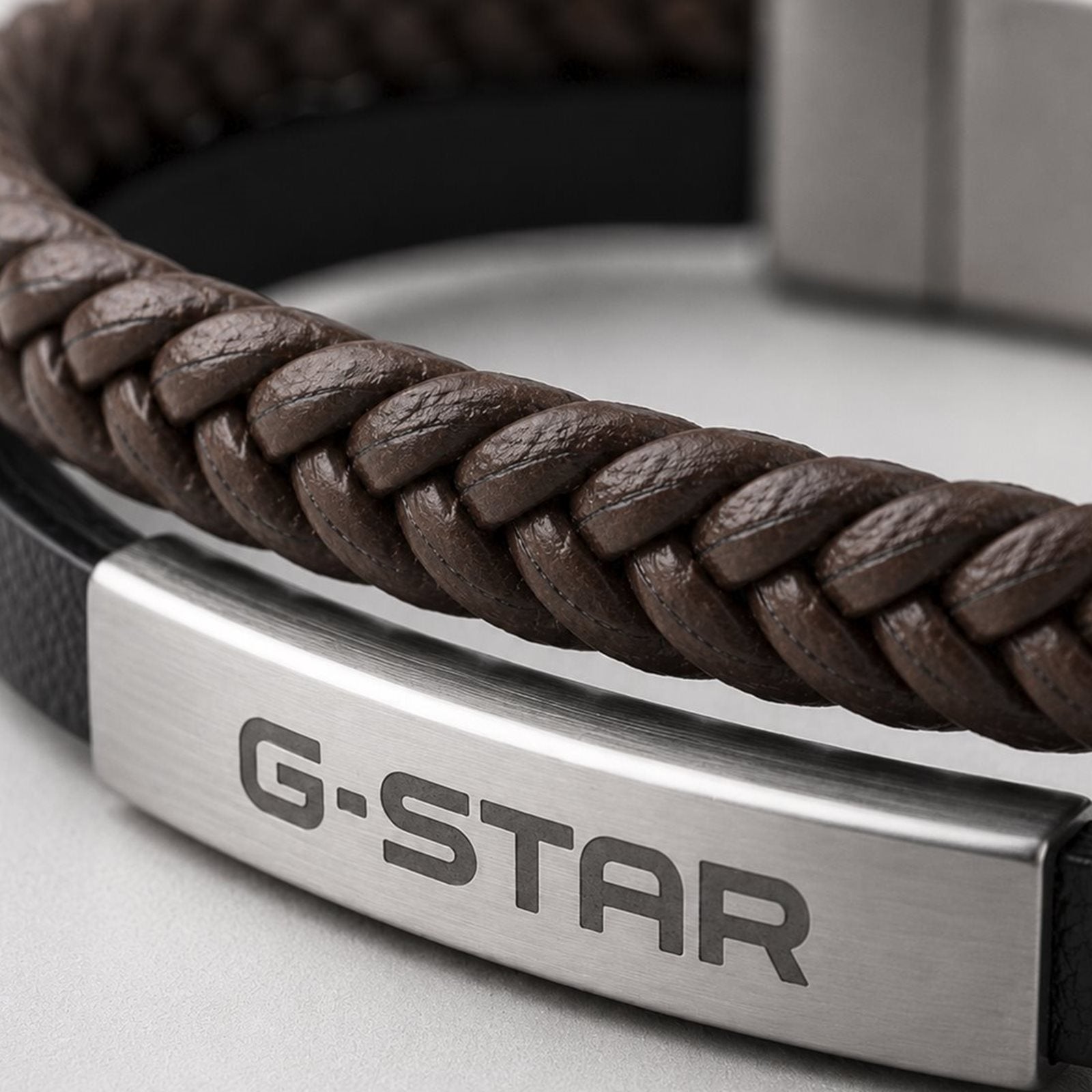 G-Star Tether02P Silver and Black Leather Bracelet GSJ.109.02