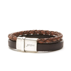 Josh Silver Brown Armband 09110-BRA-BROWN-L (Lengte: 23.00 cm)