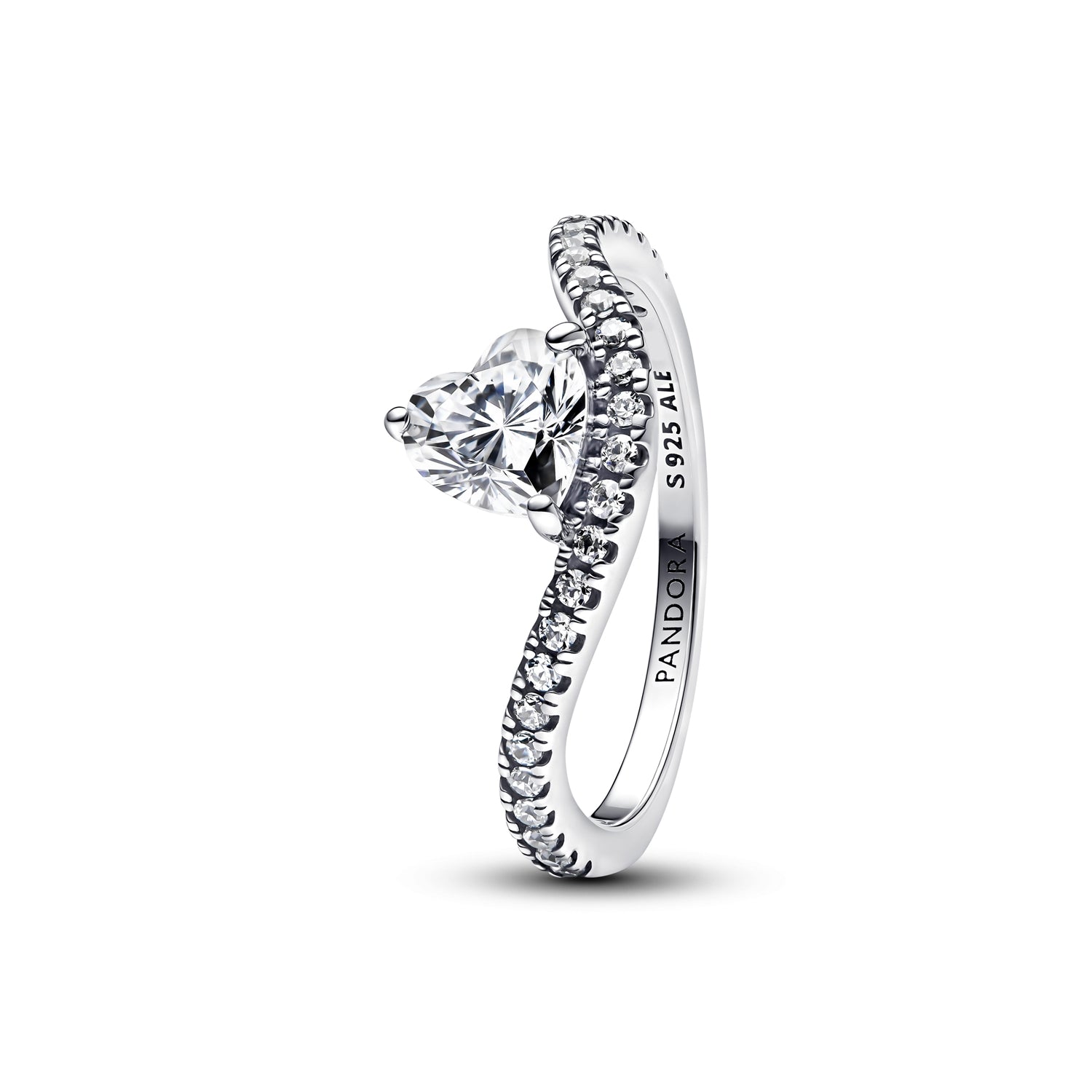 Pandora Wish and Wave 925 Sterling Silver Wave heart Ring 193661C01-56