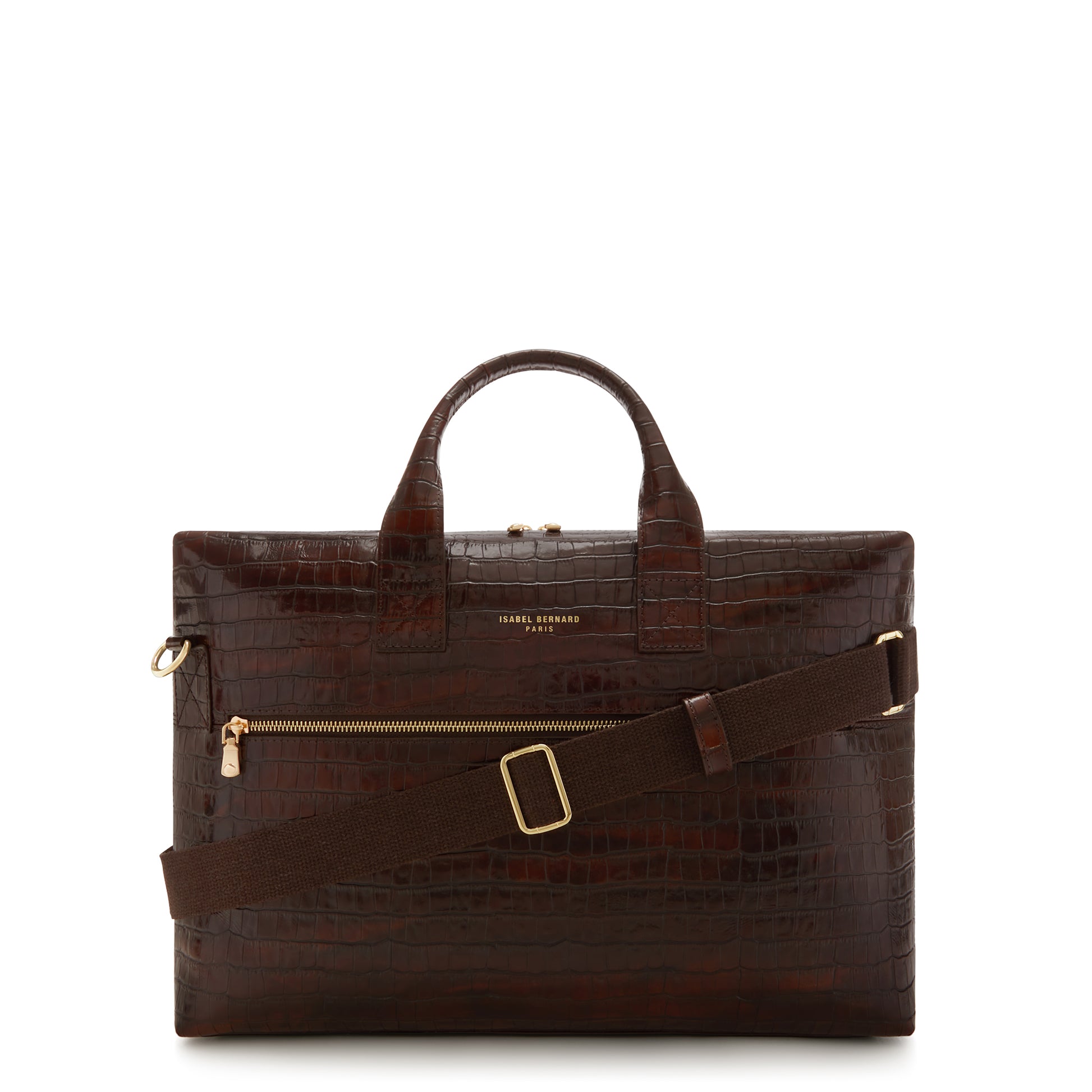 Isabel Bernard Honoré Anique Croco Brown Calfskin Handbag IB25073