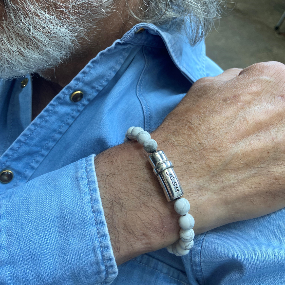 Josh White Natural Stone Bracelet 09285SL/WHIT/LME