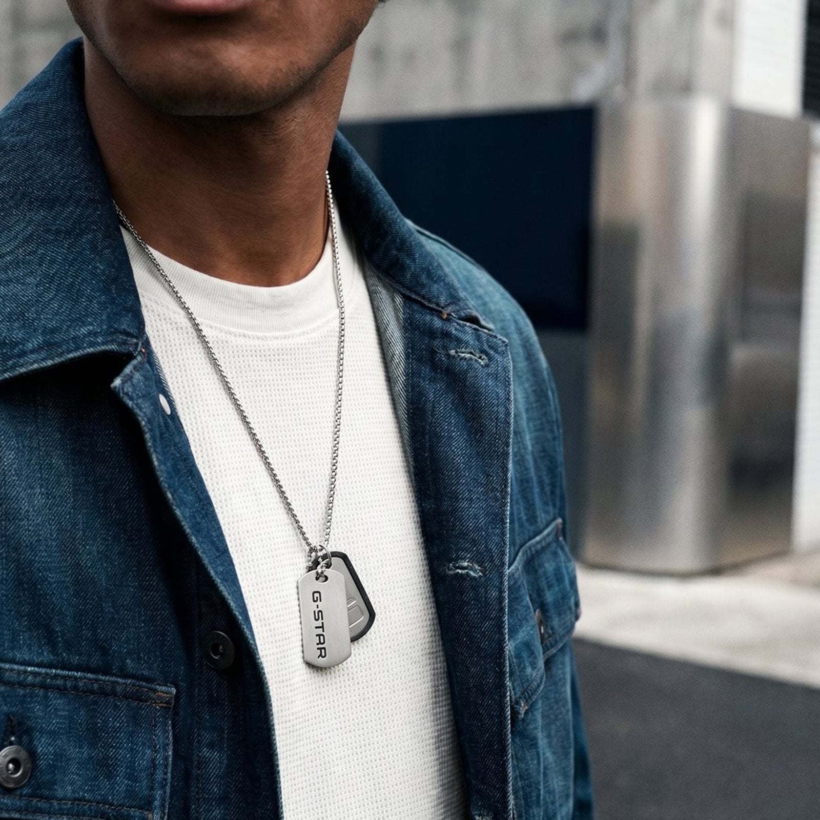 G-STAR D-Tag Silver Box Chain Necklace GSJ.102.01