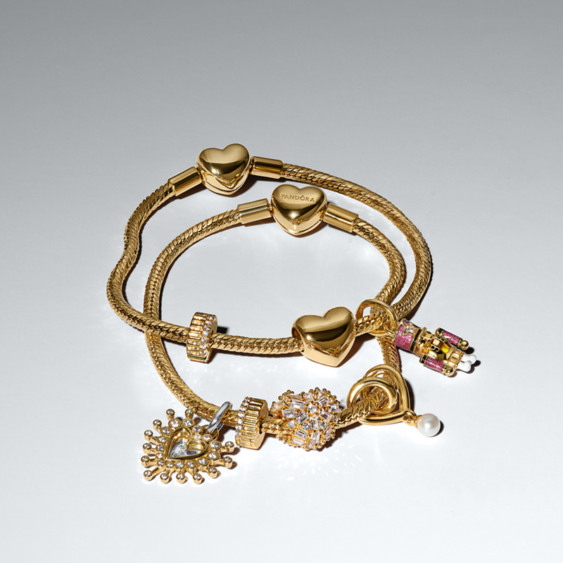 Pandora Moments Gold Plated Heart Clasp Faceted Snake Chain Bracelet 564236C00-17-zoom-