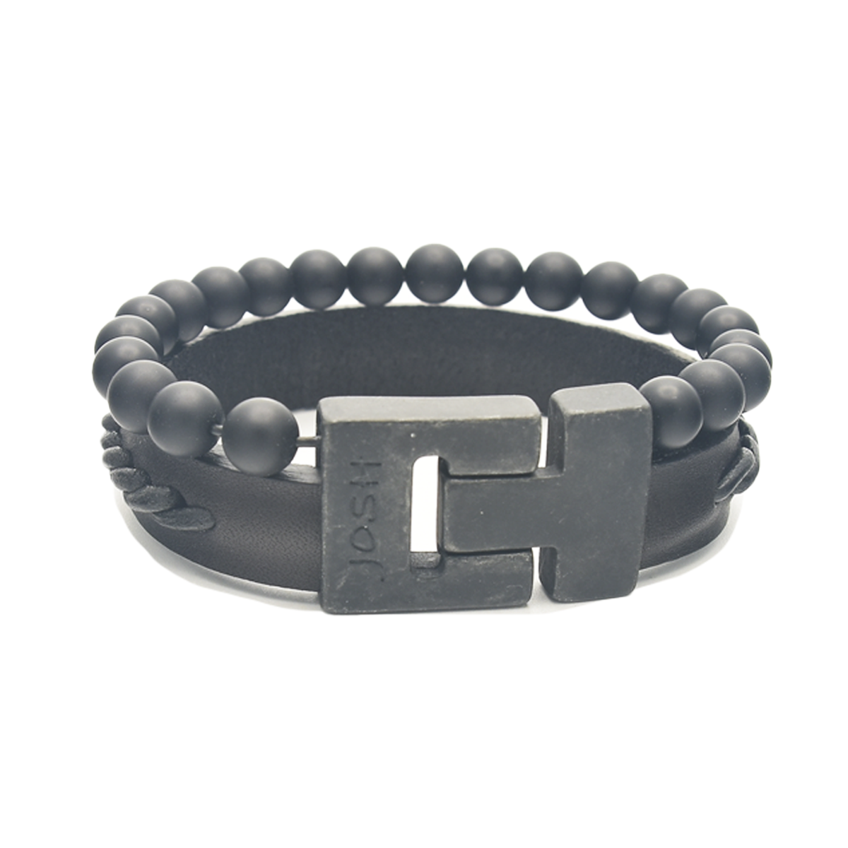 Josh Matte Black Leather Bracelet 25043VB/BLMB/LME