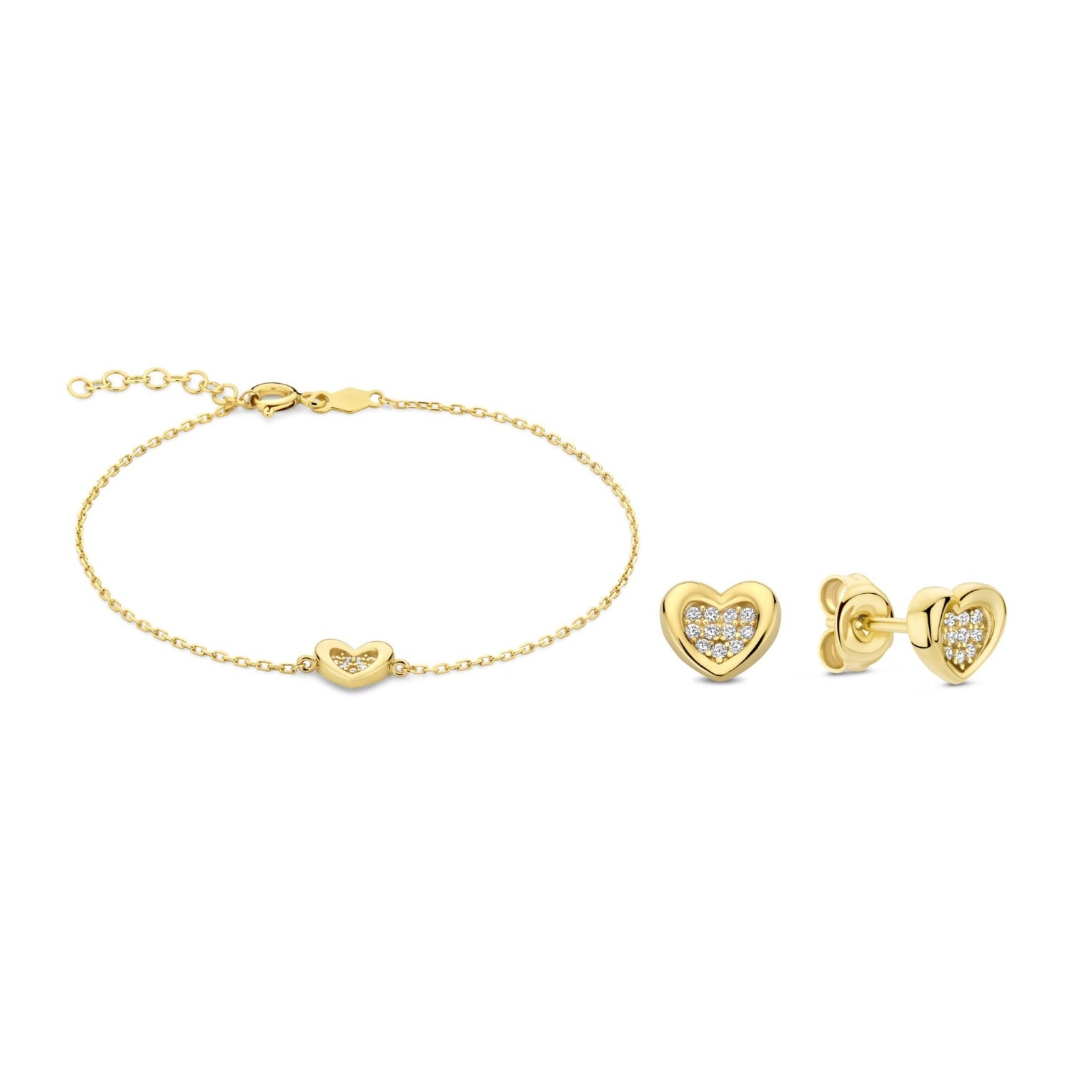 Beloro Jewels Regalo d'Amore 9 karat gold bracelet and ear studs gift set with heart BO90054