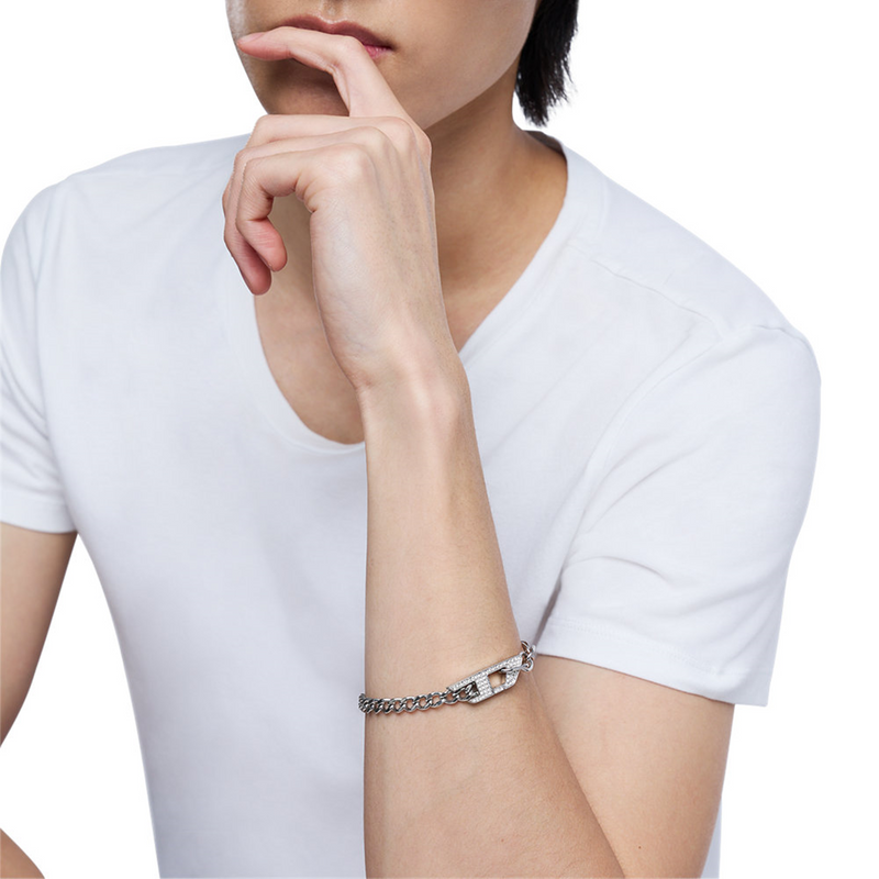 Diesel D Logo Silver and Gold Stainless Steel Bracelet DX1627040-zoom-