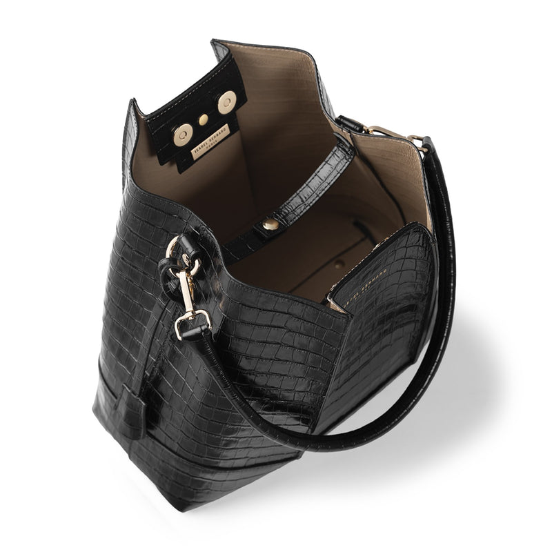 Isabel Bernard Femme Forte Macie Kroko Schwarz Kalbsleder Handtasche IB25074-201-zoom-
