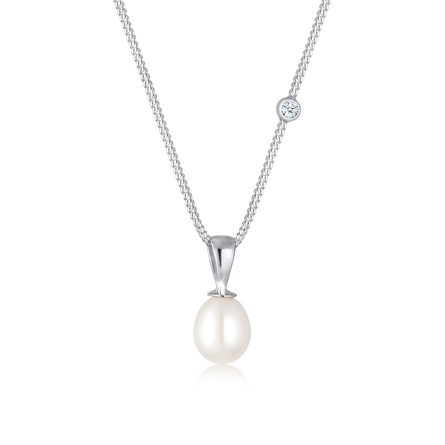 Elli 925 Sterling Silver Pearl Necklace with Diamond 2004-BF-0008078-001
