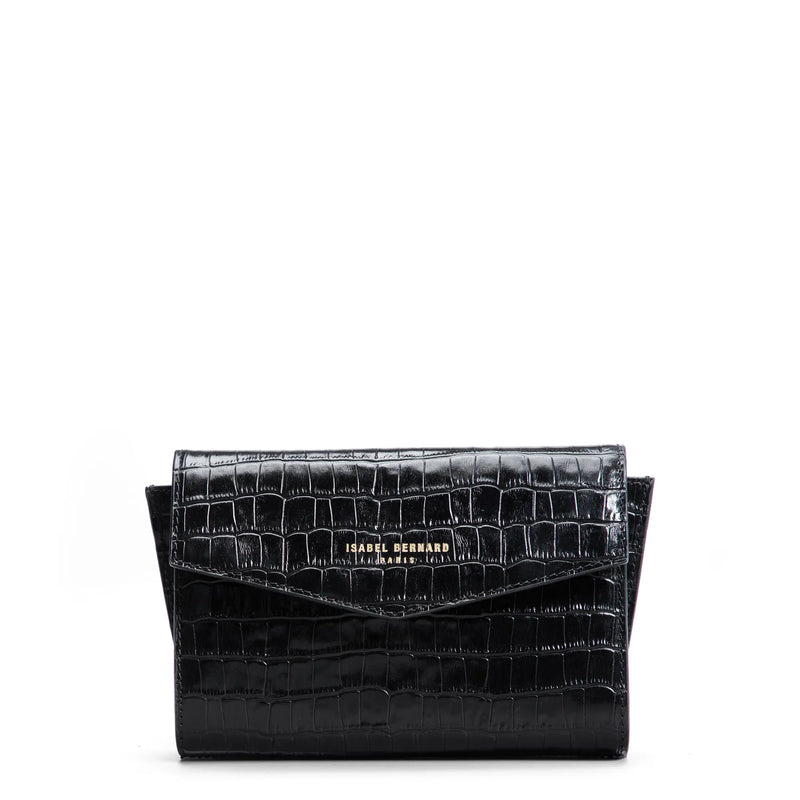 Isabel Bernard Honoré Lina Croco Schwarze Clutch Mit Abnehmbarer Schulterkette IB21135-201-zoom-