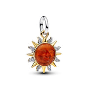 Pandora Moments Vergoldeter Murano Glass And Enamel Swirling Sun Zweifarbiger Charm-Anhänger 764703C01