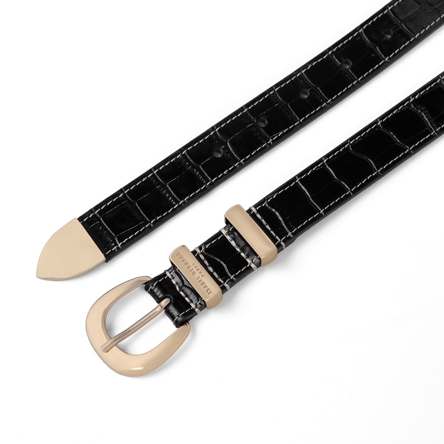 Isabel Bernard Rêveur Mathilde Croco Black calfskin belt with gold-coloured buckle IB60020-201-80