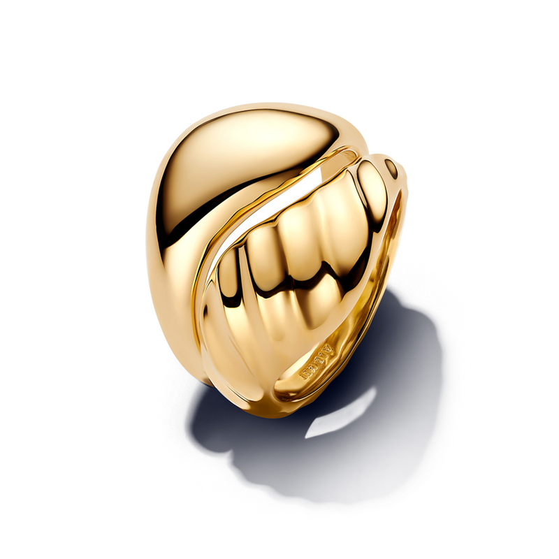 Pandora Essence Gold Plated Rippled Stacking Rings 163832C00-58-zoom-