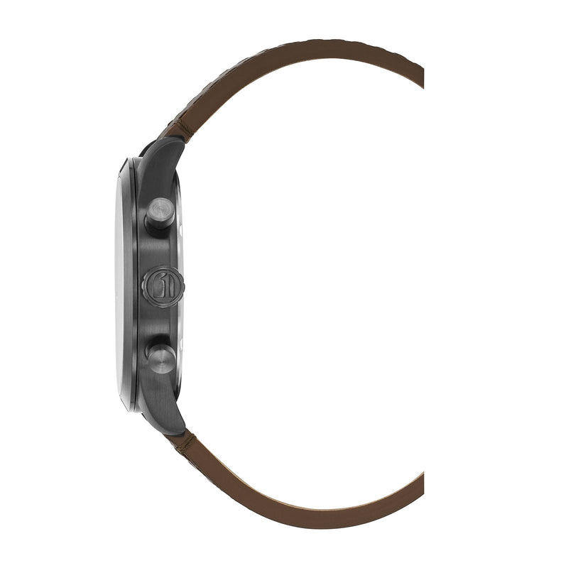 G-STAR Originals Schwarze Stahl-Herrenuhr mit braunem Lederarmband GSW.504.03-zoom-