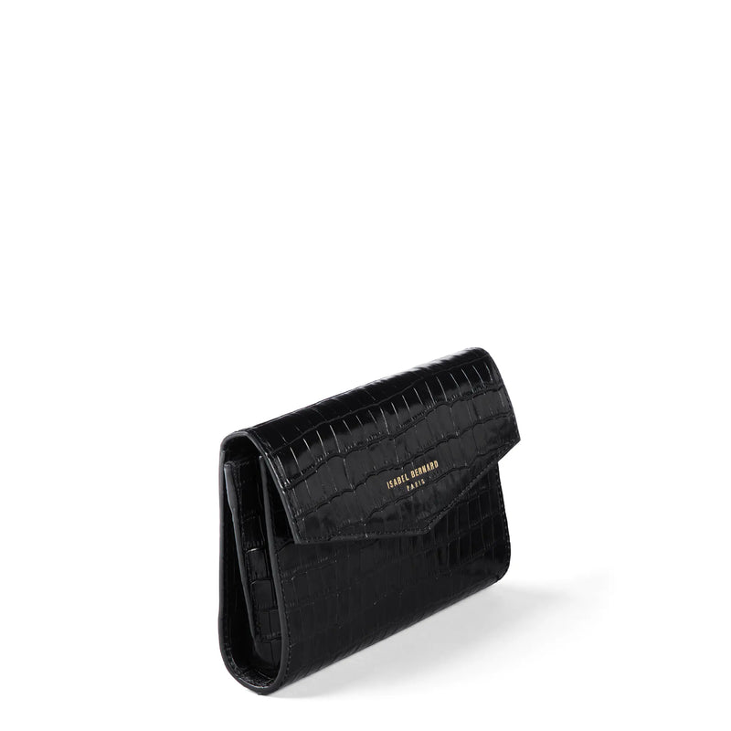 Isabel Bernard Honoré Lina Croco Schwarze Clutch Mit Abnehmbarer Schulterkette IB21135-201-zoom-