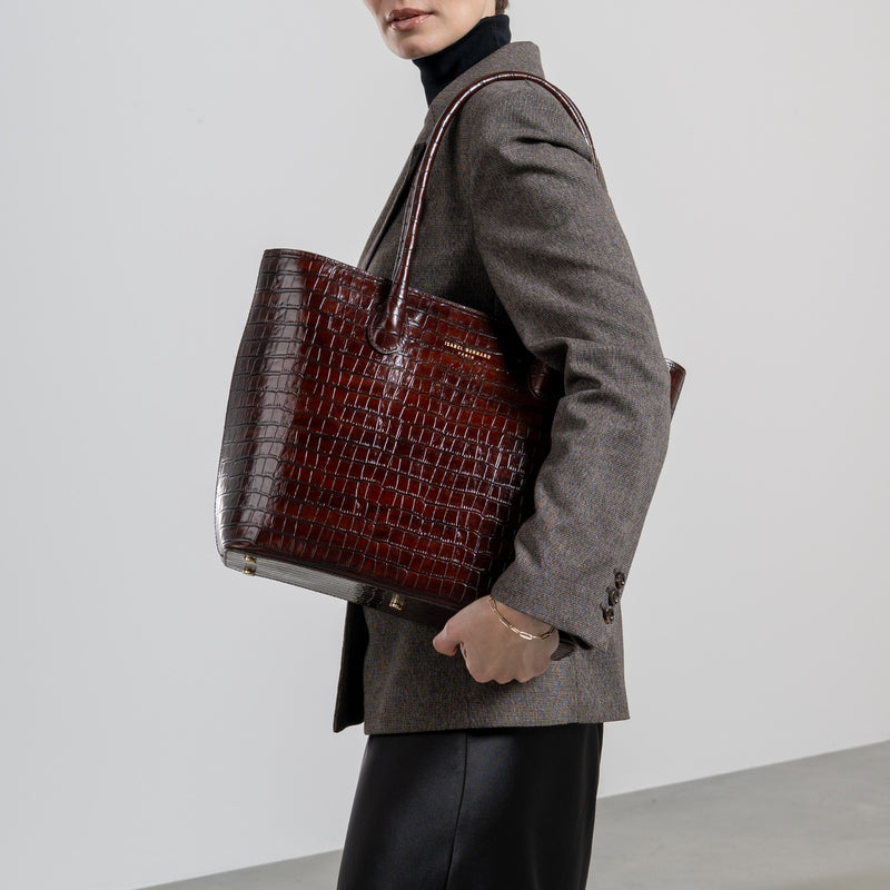 Isabel Bernard Honoré Lysanne Kroko Braun Kalbsleder Shopper IB25025-zoom-
