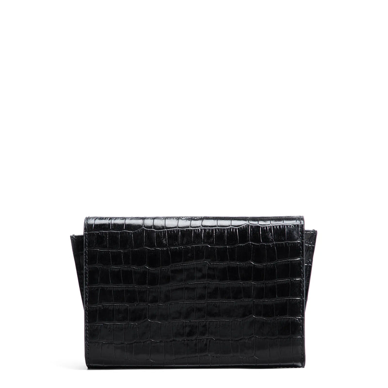Isabel Bernard Honoré Lina Croco Schwarze Clutch Mit Abnehmbarer Schulterkette IB21135-201-zoom-