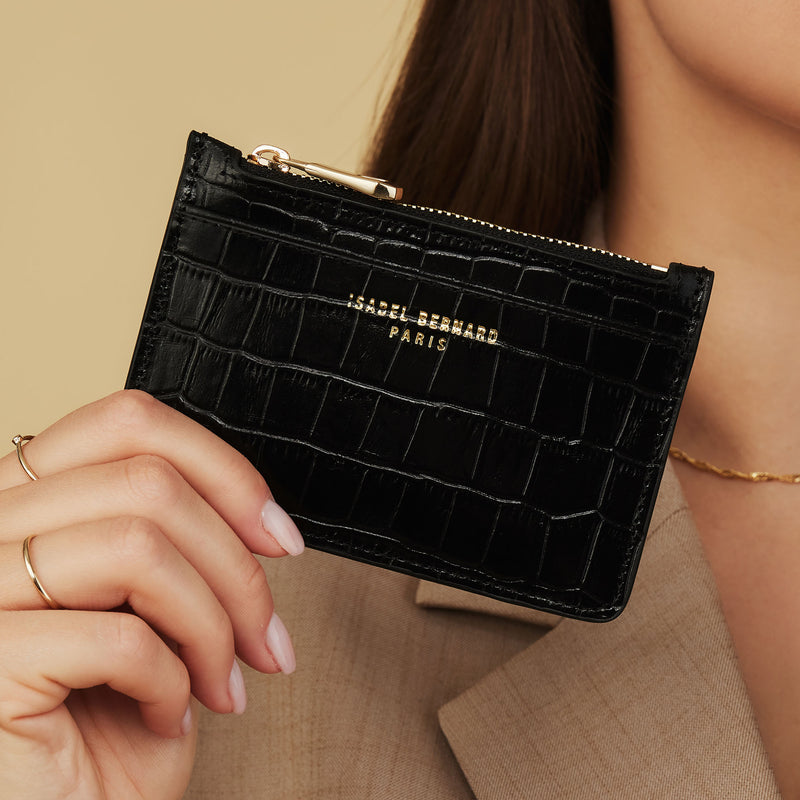 Isabel Bernard Honoré Aveline Kroko Schwarzes Damen Kartenhalter aus Kalbsleder IB27018-zoom-