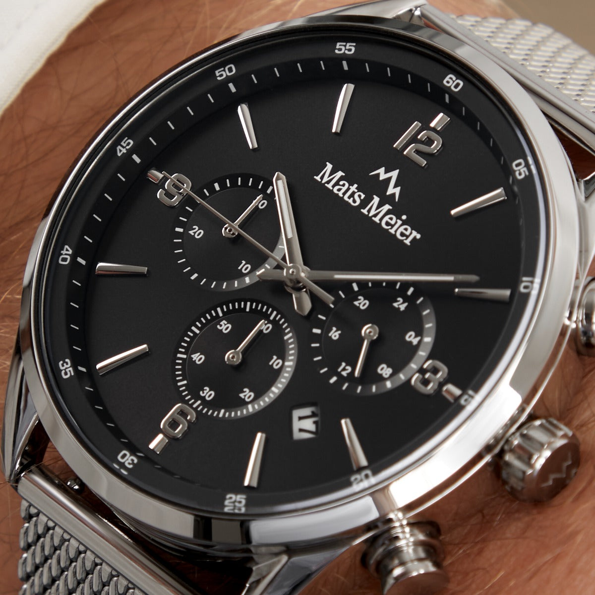 Mats Meier Grand Cornier chronograph men's watch silver colored with black MM00132
