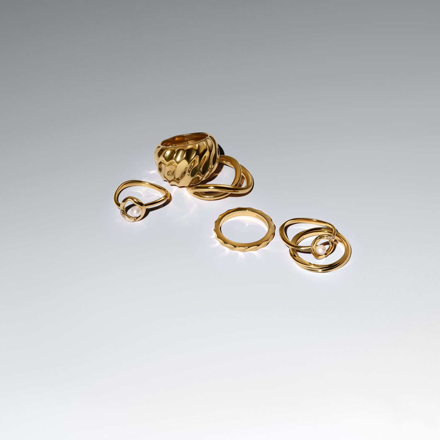 Pandora Essence Gold Plated Rippled Band Ring 163885C00-52